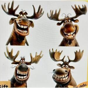 Christmas Cartoon Moose Stickers with Antlers Adhesive Reusable Window Glass